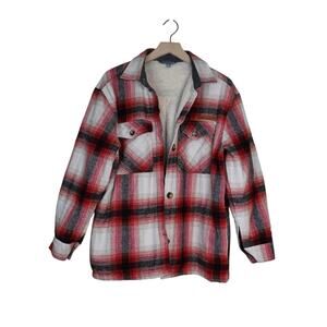 Simply Southern Women's S Red Plaid Sherpa Shacket Jacket